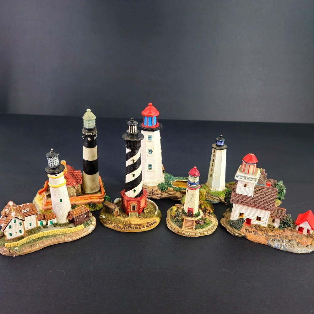 Vintage‎ Miniature Lighthouse Figurine Collection Lot Set of 7 Resin *read